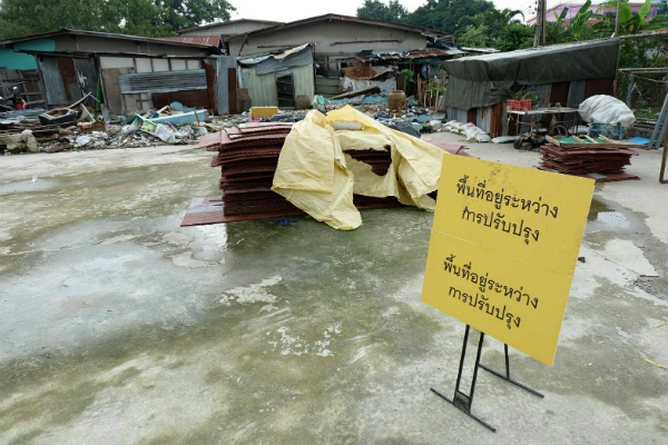 An unfinished football pitch in in a Khlong Toei community on Thursday in Bangkok.