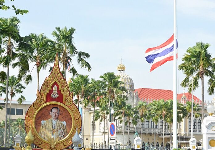 A portrait of His Majesty the Late King seen Friday at the Government House in Bangkok.