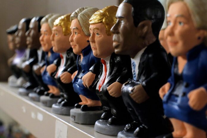 Clay miniatures of presidential candidates Hillary Clinton, Donald Trump and U.S. President Barack Obama are displayed Monday for sale at a shop in Barcelona, Spain. Photo: Manu Fernandez / Associated Press