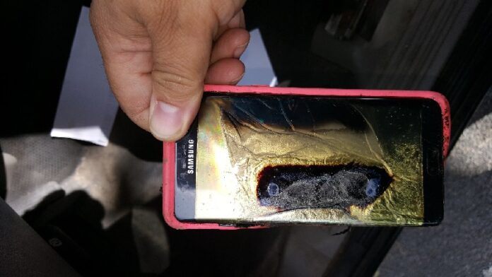 A burned replacement Samsung Galaxy Note 7 phone is shown Friday in Farmington, Minnesota. Photo: Andrew Zuis / Associated Press
