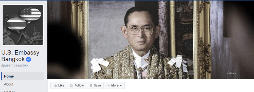 The US Embassy in Bangkok’s Facebook page changed their profile picture and cover image in mourning.