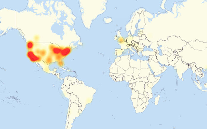 Map of affected infrastructure. Image: Downdetector.com