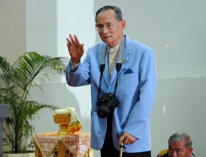 King Bhumibol Adulyadej at Siriraj Hospital in a file photo.