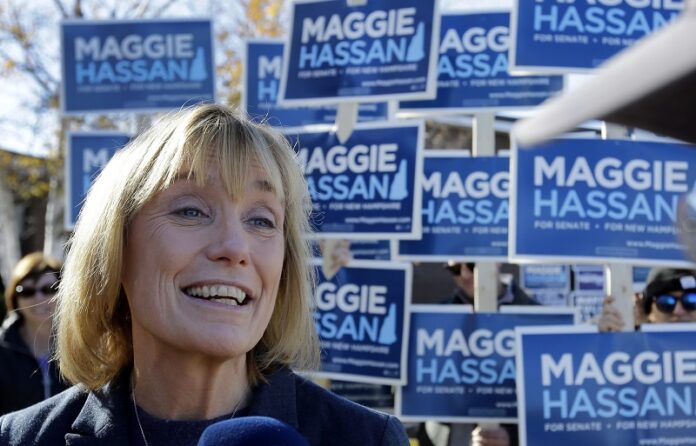 New Hampshire Democratic Senate candidate, Gov. Maggie Hassan speaks to reporters, Tuesday outside a polling place in Portsmouth, New Hampshire. Photo: Elise Amendola / Associated Press