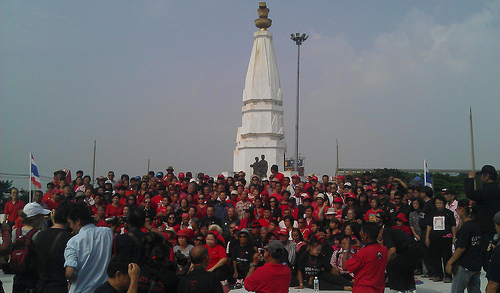 An undated file photo of Redshirt rally at the Defense of the Constitution Monument. Image: Prachatai