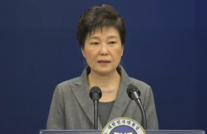 Former South Korean President Park Geun-hye makes a live televised address in 2016 in Seoul ,South Korea. Photo: Associated Press
