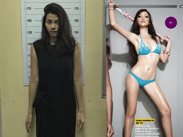 Natcharot ‘Tak’ Ployplye arrested Thursday, at left, and in a 2010 magazine spread, at right.