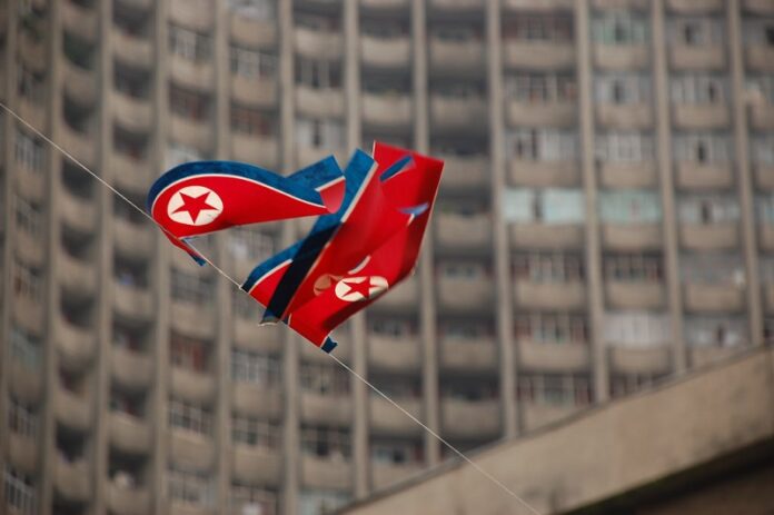 North Korean flags shown on display in 2007 in Pyongyang, North Korea. Photo: (stephan) / Flickr