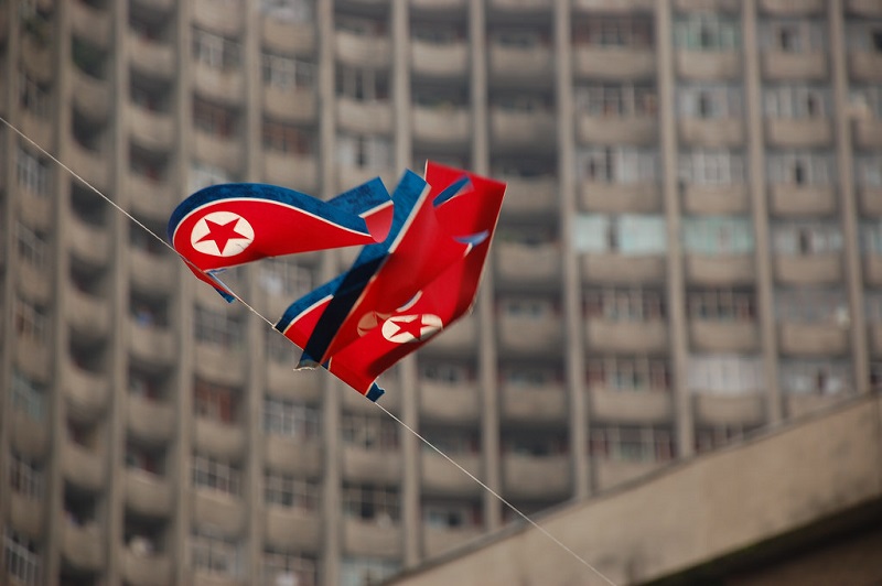 North Korean flags shown on display in 2007 in Pyongyang, North Korea. Photo: (stephan) / Flickr