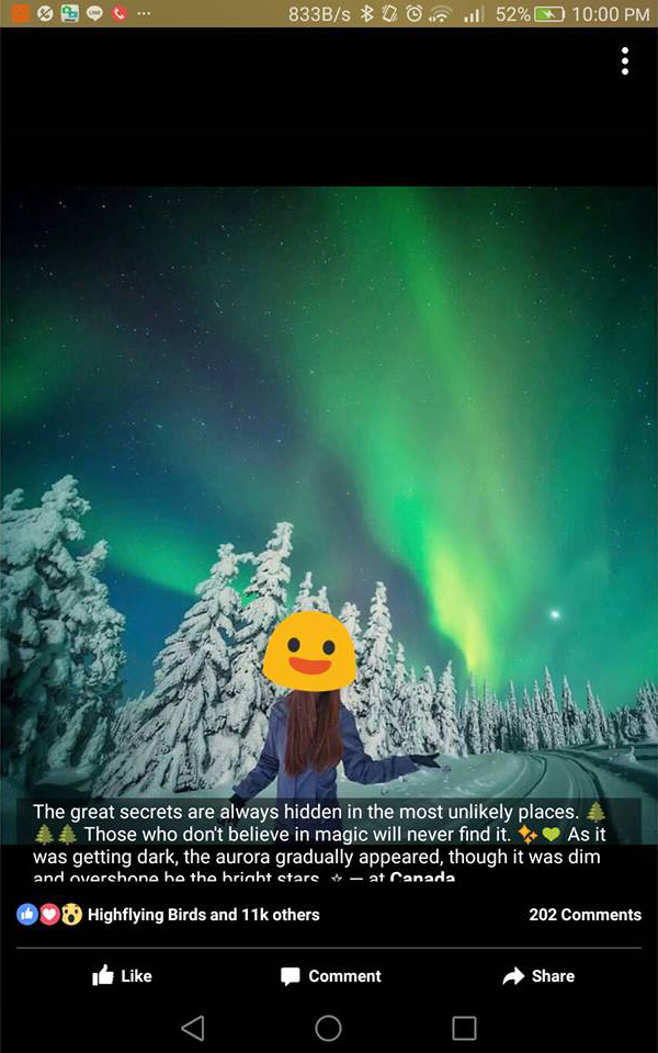 Louktarn removed her original, now- infamous Northern Lights pic, but it was reproduced by countless haters. Photo: Niphon Saengpueng / Facebook