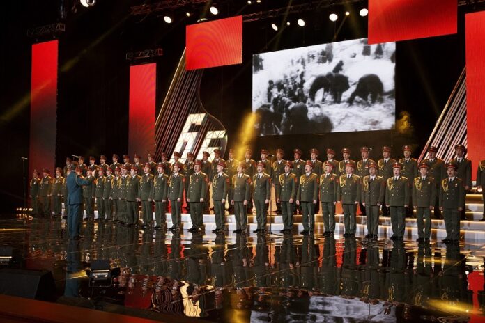 The Alexandrov Ensemble choir performs during a concert in March in Moscow, Russia. Photo: Associated Press