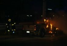 Flaming Truck Circles Roundabout, Driver Unhurt