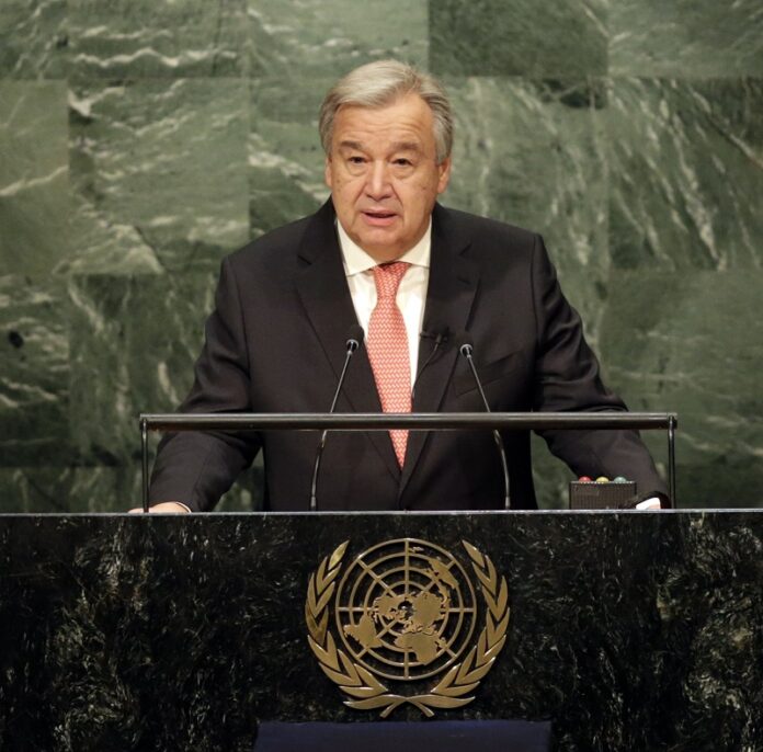 The United Nations Secretary-General designate Antonio Guterres speaks during his swearing-in ceremony in 2016 at U.N. headquarters. Photo: Seth Wenig / Associated Press