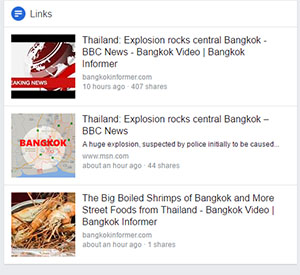Facebook's 'media reports' confirming the 'large explosion in Bangkok.'