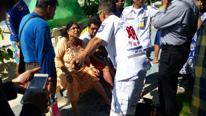 Indian tourists are hospitalized after being rescued from the waters offshore of Pattaya when their speedboat sank Thursday evening.