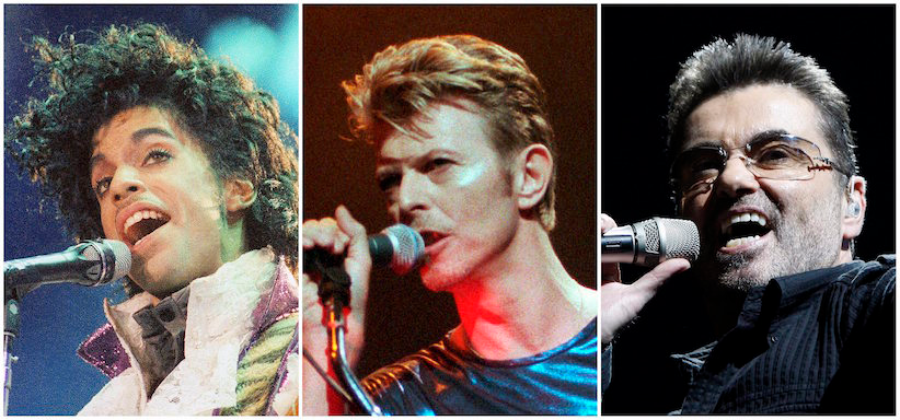 From left, Prince, David Bowie and George Michael. Photos: Associated Press