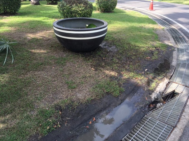 A broken lotus pond bowl Tuesday at the Government House. Photo: Matichon