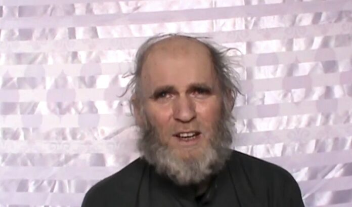 This image made from video released by the Taliban on Wednesday, Jan. 11, 2017 shows an American identified as Kevin King making a statement on camera while in captivity. Photo: Associated Press