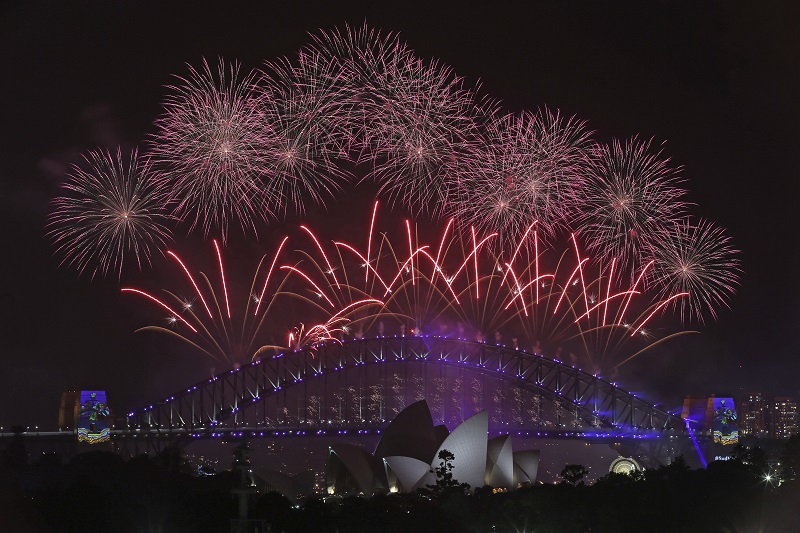 Fireworks explode over the Sydney Opera House and Harbour Bridge as New Year's celebrations are underway in Sydney, Australia, Sunday, Jan. 1, 2017. Photo: Rick Rycroft / Associated Press