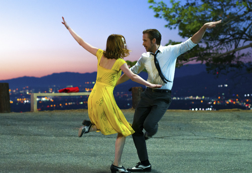 Ryan Gosling, right, and Emma Stone in a scene from,