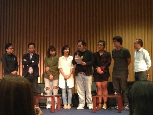 Film director Boonsong Nakphoo read the Thai Filmmakers Network’s statement to solve Thai film industry Jan. 11 at Bangkok Art and Culture Centre. 