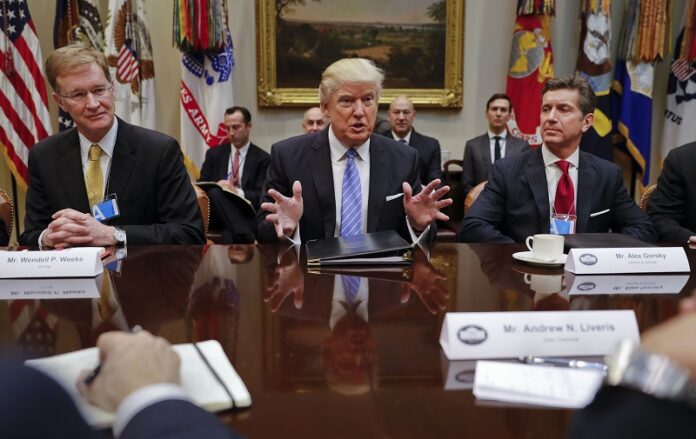 President Donald Trump speaks while hosting a breakfast with business leaders in the Roosevelt Room of the White House in January in Washington. Photo: Pablo Martinez Monsivais / Associated Press