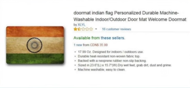 A doormat depicting the Indian flag formerly sold on e-commerce. Image: NewsBeat Social / YouTube