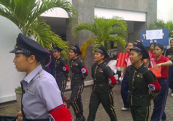 School girls dressed in Nazi uniforms march at the Sacred Heart Preparatory school in Chiang Mai. Photo: Simon Weisenthal Center