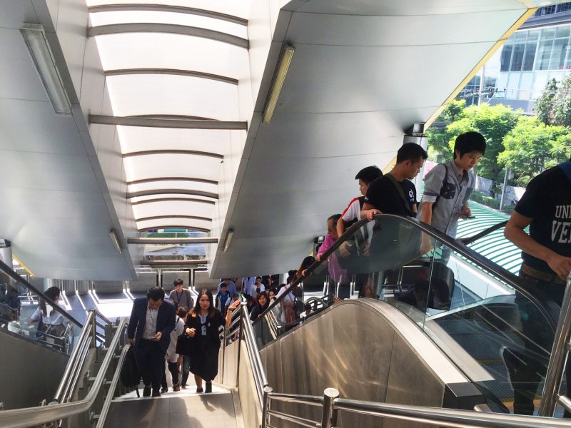 Commuters at BRT Sathon on Tuesday morning. 
