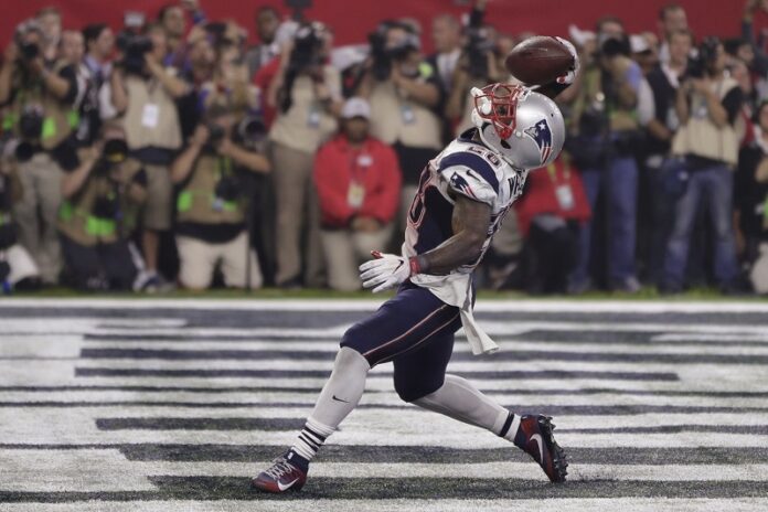 New England Patriots' James White celebrates his touchdown, during the second half of the NFL Super Bowl 51 football game against the Atlanta Falcons on Sunday in Houston, Texas. Photo: Matt Slocum / Associated Press