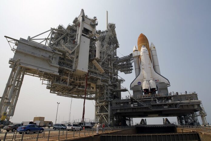 Space shuttle Atlantis is mounted on Pad 39A at the Kennedy Space Center in 2012 in Cape Canaveral, Florida. Photo: John Raoux / Associated Press