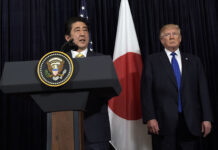 Trump Claims Japan’s PM Nominated Him for Nobel Peace Prize Japanese Prime Minister Shinzo Abe and President Donald Trump make statements in 2017 about North Korea at Mar-a-Lago in Palm Beach, Florida. Photo: Susan Walsh / Associated Press