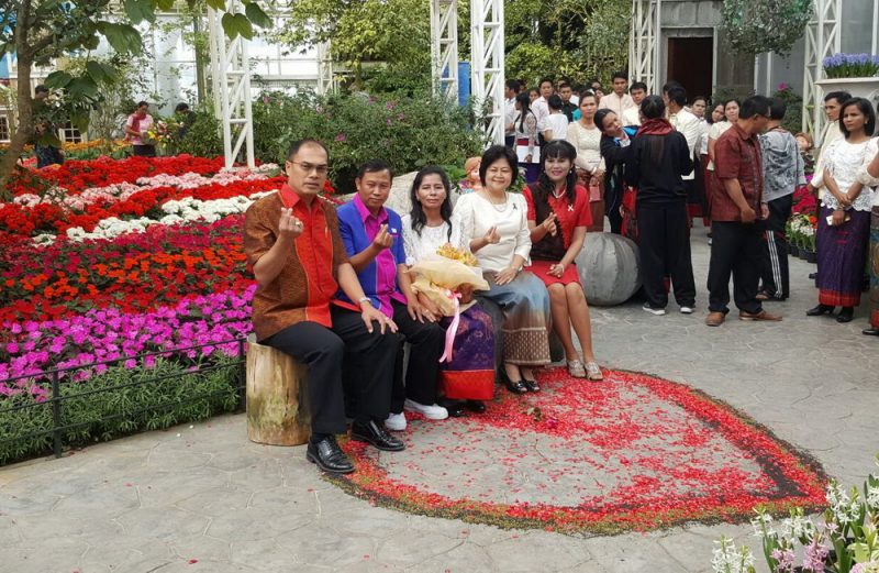 More than 20 couples get married in a tulip garden in Buriram .