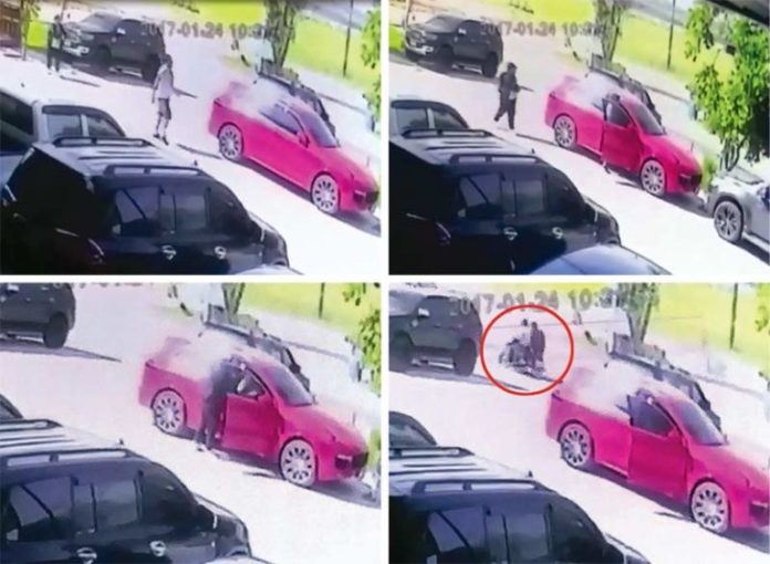 CCTV footage of Tony Kenway being shot by a man in a black jacket Jan. 24 at the Sanit Sport Club Chonburi in Pattaya.