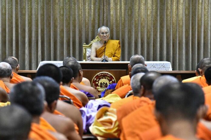 Phra Maha Muneewong gives a lecture on July 12, 2016, to monks at Wat Paknam in Bangkok.