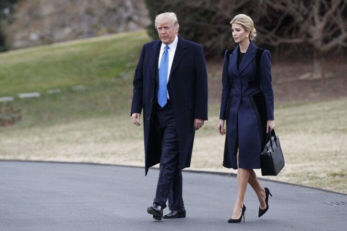 President Donald Trump and his daughter Ivanka Trump walk to board Marine One in 2017 on the South Lawn of the White House in Washington. Photo: Evan Vucci / Associated Press