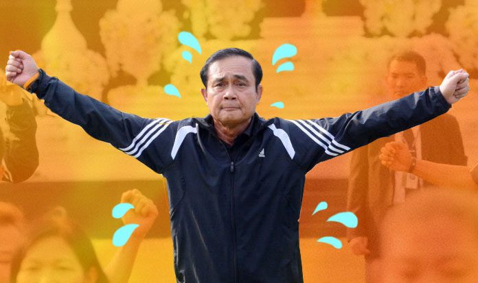 Junta chairman Prayuth Chan-ocha exercises at Government House.
