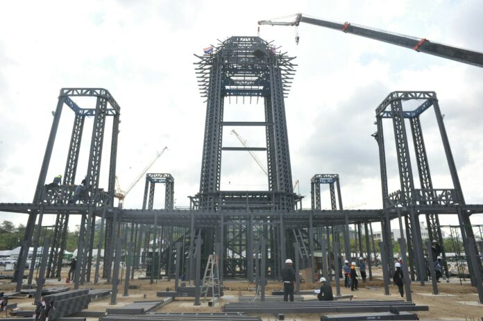 The structure of the main pyre for HM Rama IX’s crematorium Friday morning.