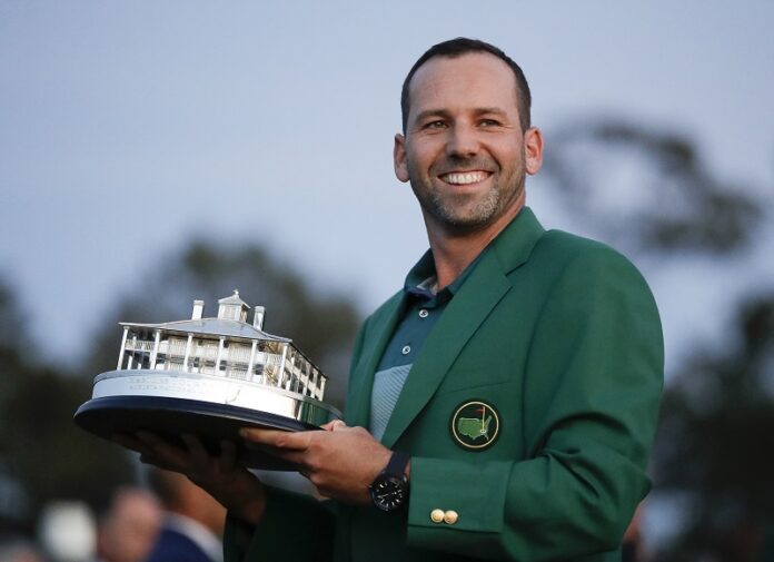 Sergio Garcia, of Spain, holds his trophy at the green jacket ceremony after the Masters golf tournament in 2019 in Augusta, Georgia. Photo: David Goldman / Associated Press