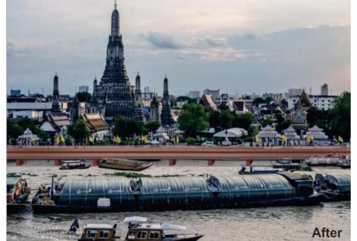 Cap: Concrete pathways line the Chao Phraya River in a mock-up created by ‘Friends of the River,’ which opposes the project. The group said their version is more realistic than the glorified renderings being put out by the project’s boosters. Photo : Friends of the River / Facebook