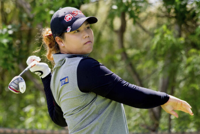 Ariya Jutanugarn, of Thailand, watches her tee shot on the fifth hole during the second round of the 2017 Lotte Championship on Thursday. Photo: Craig T. Kojima / AP.