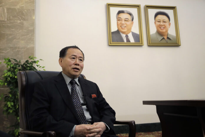 Han Song Ryol, North Korea's vice minister of foreign affairs speaks during an interview with The Associated Press on Friday in Pyongyang, North Korea. Photo: Wong Maye-E / AP.