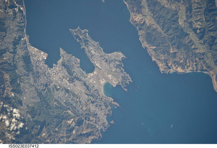 A photo file of Wellington, New Zealand taken from the International Space Station (ISS) during Expedition 23 on May 9, 2010. Photo: NASA via Wikimedia Commons