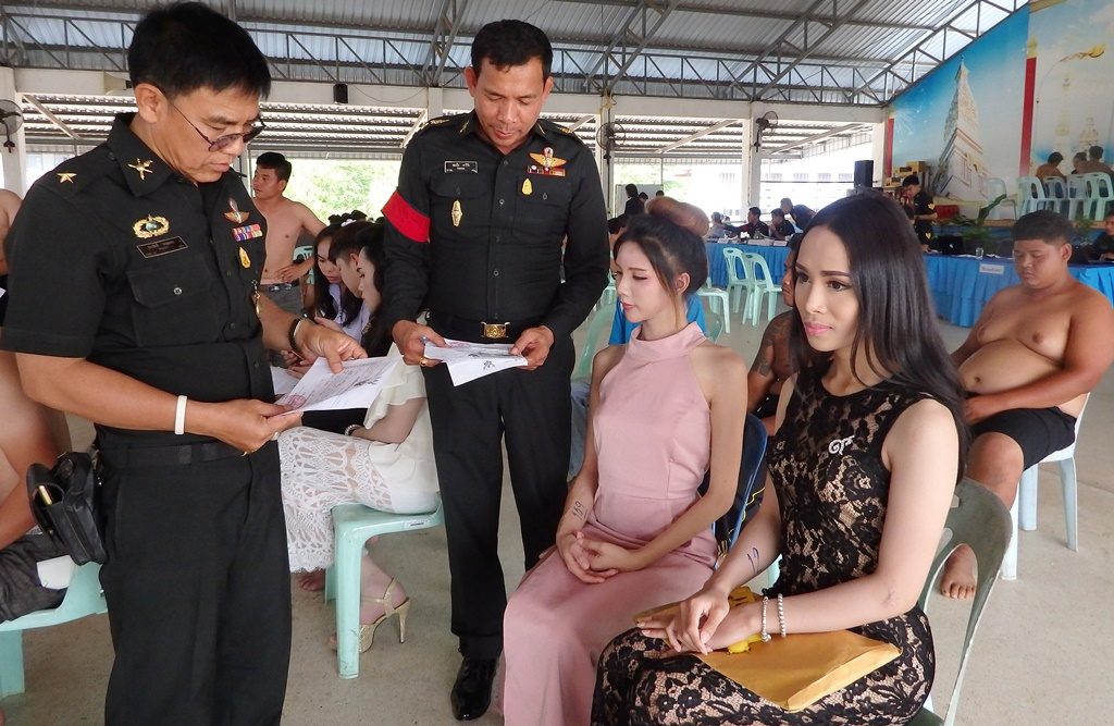 Transgender draftees at a recruiting center in Nakhon Phanom province.