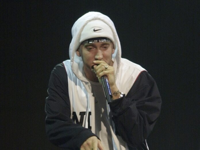 Eminem performs at the MTV European Music Awards in 2002 in Sant Jordi palace in Barcelona, Spain. Photo: Denis Doyle / Associated Press