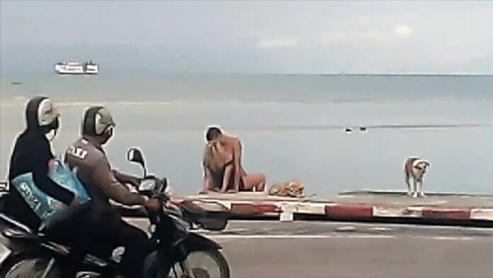 A still image from a video clip of foreigners engaging in a public sex act Monday on Koh Samui.