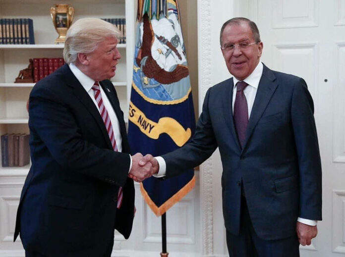 This handout photo released by the Russian Ministry of Foreign Affairs, shows President Donald Trump meeting with Russian Foreign Minister Sergey Lavrov in the Oval Office of the White House in Washington, Wednesday, May 10. Photo: Russian Foreign Ministry