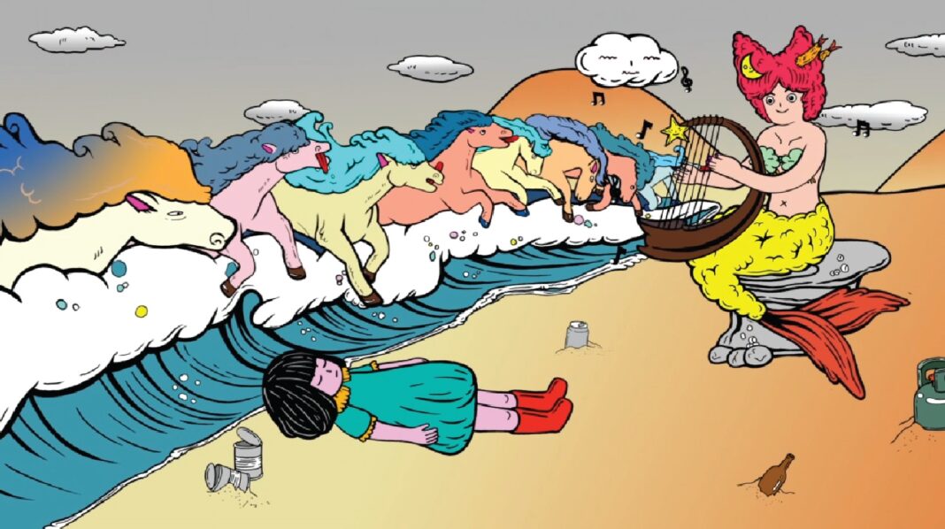 A still image from Yuree Kensaku’s ‘Atmosfear’ animated. Photo: 100 Tonson Gallery / Courtesy