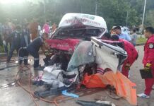 Thai Roadkill: No More Half Measures Emergency responders examine a van wrecked in a collision in June 2017 in Sa Kaeo province that killed five.