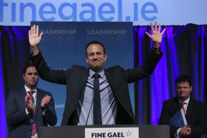 Leo Varadkar celebrates as he is named as Ireland's next prime minister, in the Mansion House in Dublin on Friday. Photo: Brian Lawless / Associated Press